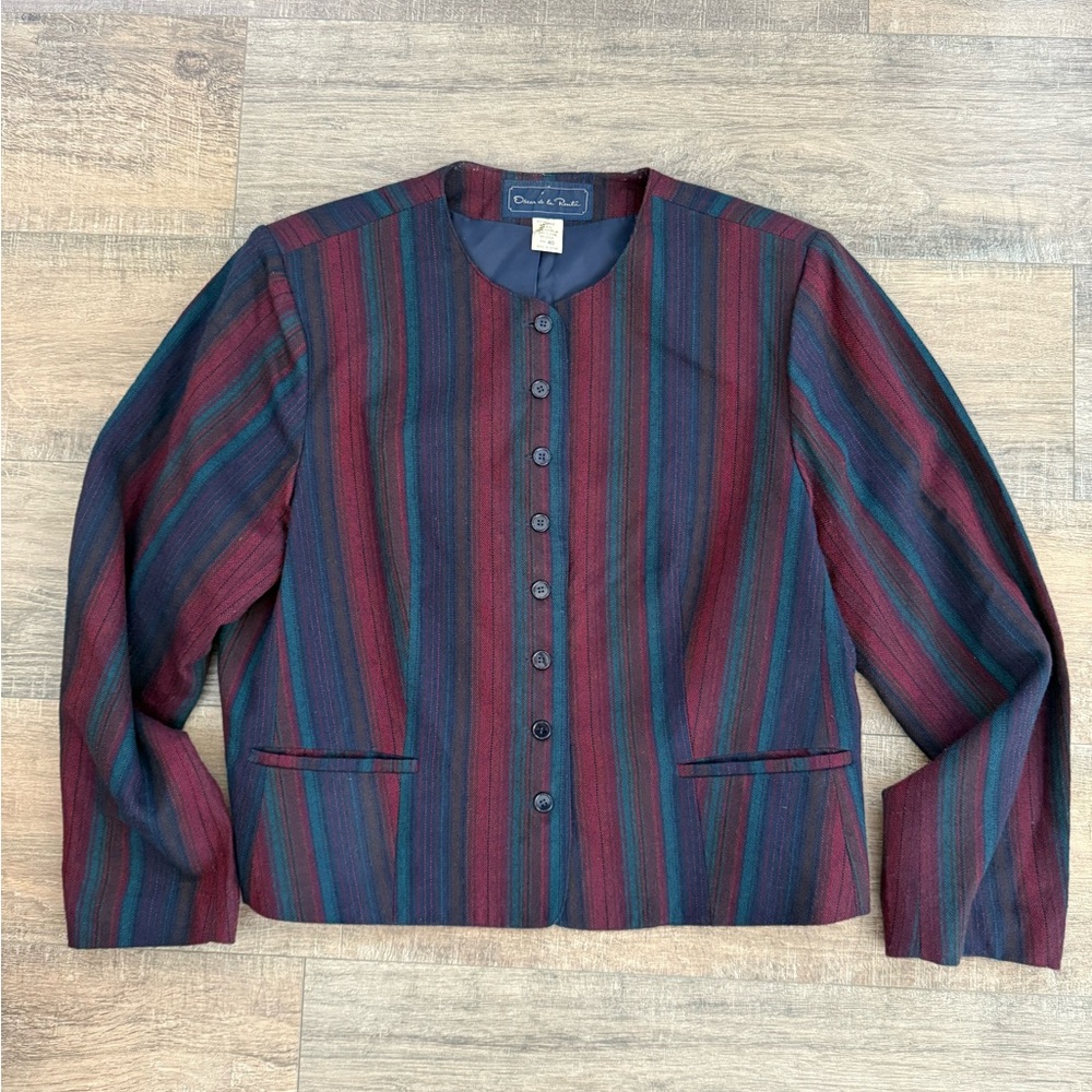 ✨ VINTAGE Oscar de la Renta BLUE LABEL Striped Wool Jacket 40